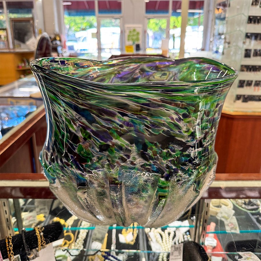 Vase Artisan Glass Amethyst Green Sand-cast Base