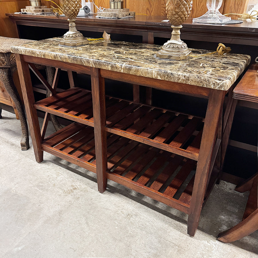 server faux granite top dark wood 2 shelves slatted