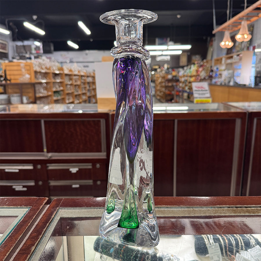 Art Glass Candleholder Jablonski Poland Green Amethyst 12