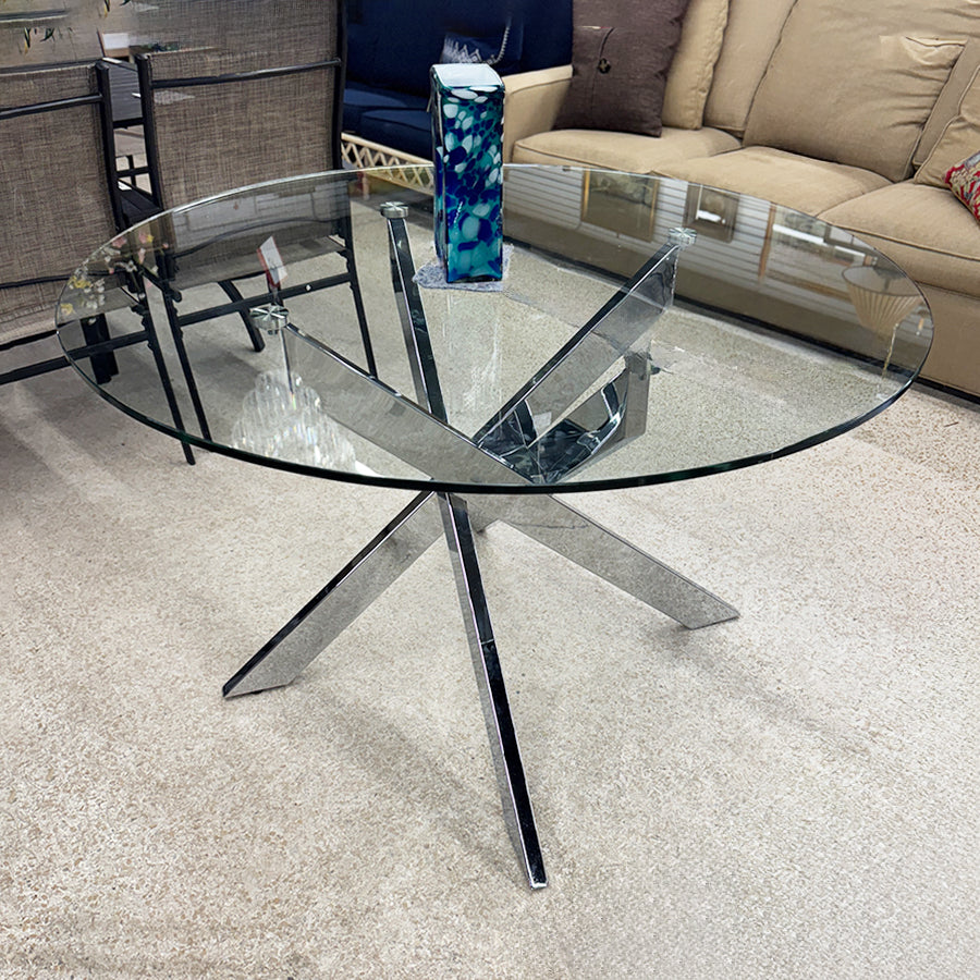 Dining table- chrome base, round glass top