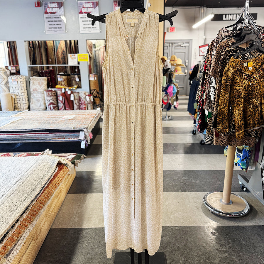 Michael Kors dress beige/white print brass buttons SL
