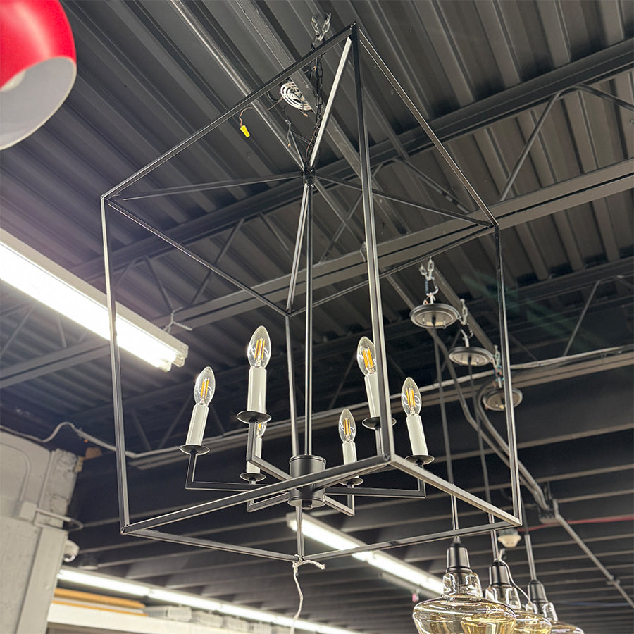 chandelier black metal latern style 6 light