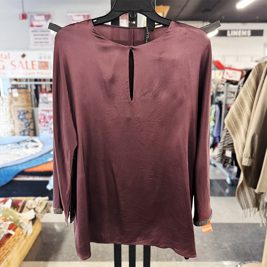 Fabiana Filippi Italy satin blouse plum glitter hem slv NEW