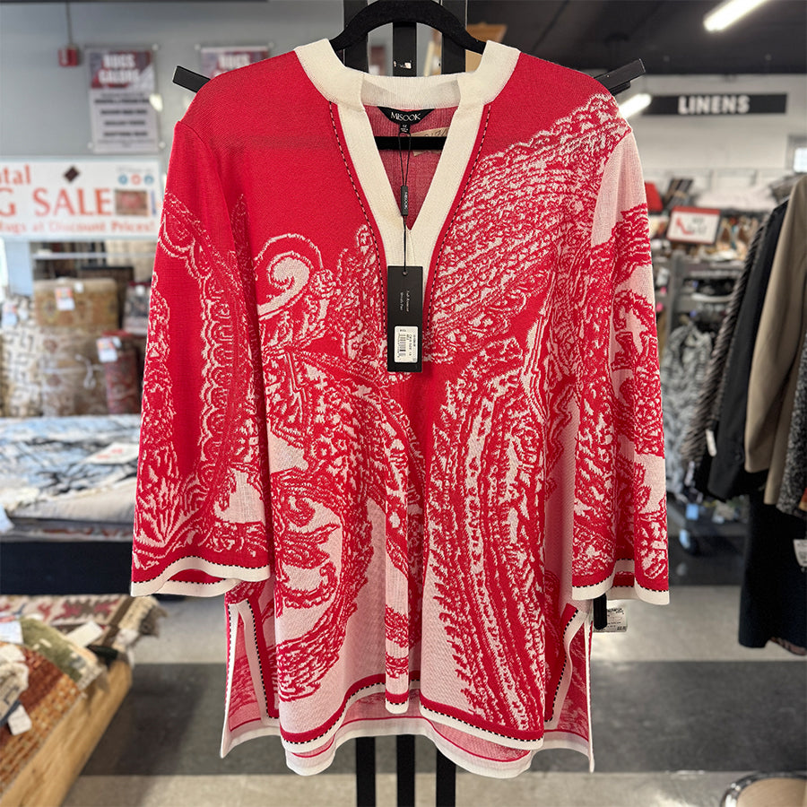 Misook Sweater Tunic pink white new