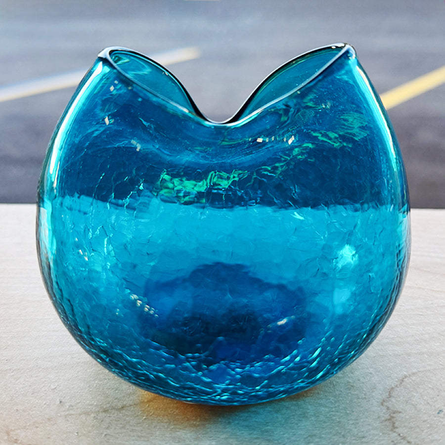 Blenko Blue Crackled Glass Vase