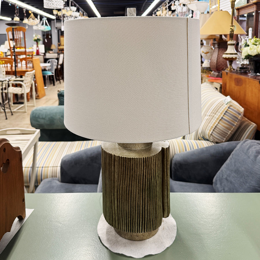 lamp xlarge golde green base ivory drum shade