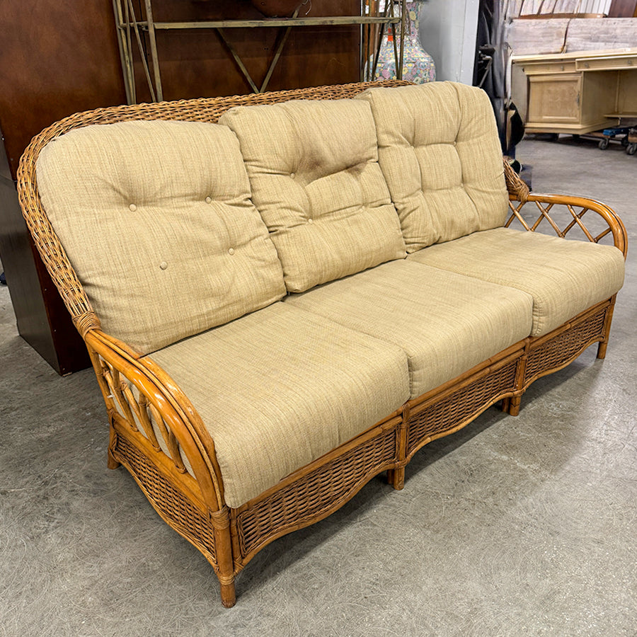 sofa rattan taupe cushions