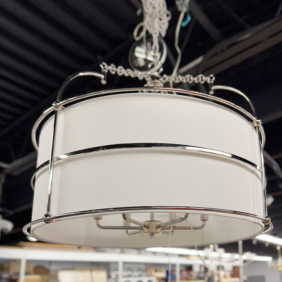 Chandelier/6 lights, white shade w. silver