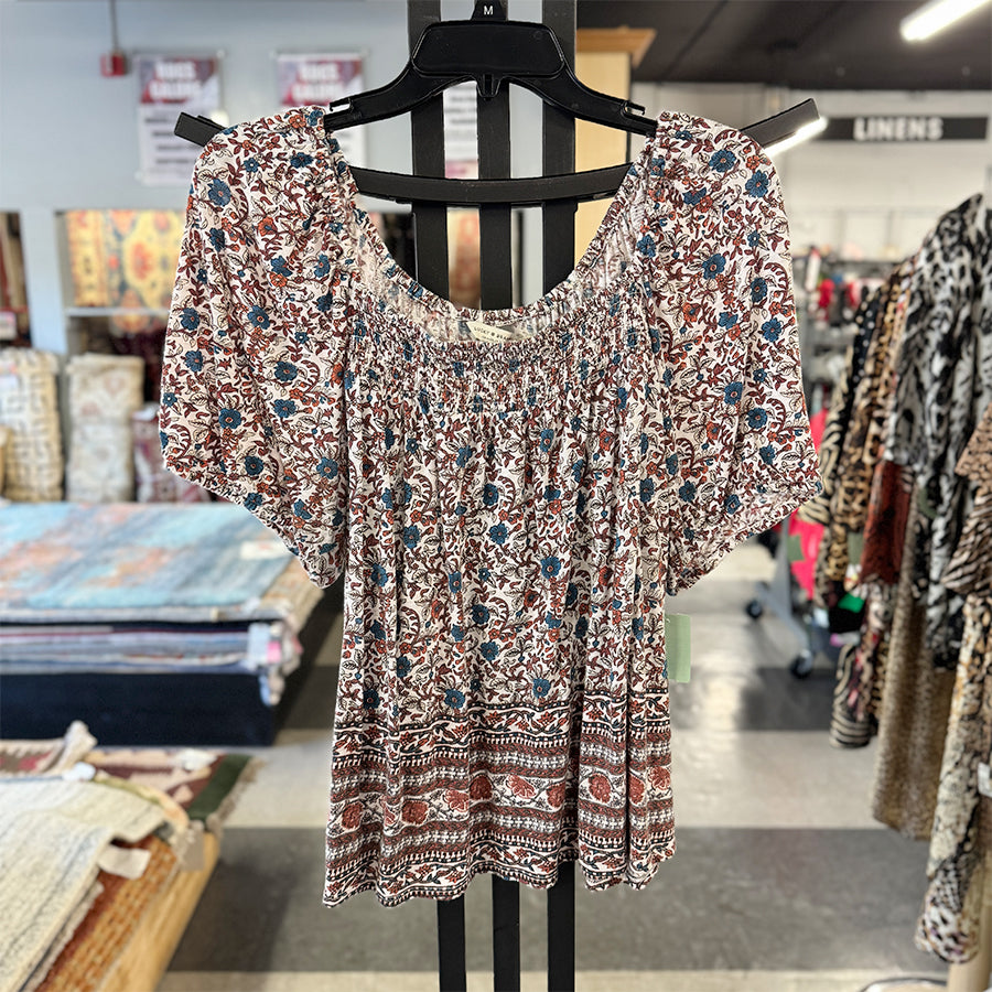 Lucky Brand peasent blouse creme mauve/blue s/s