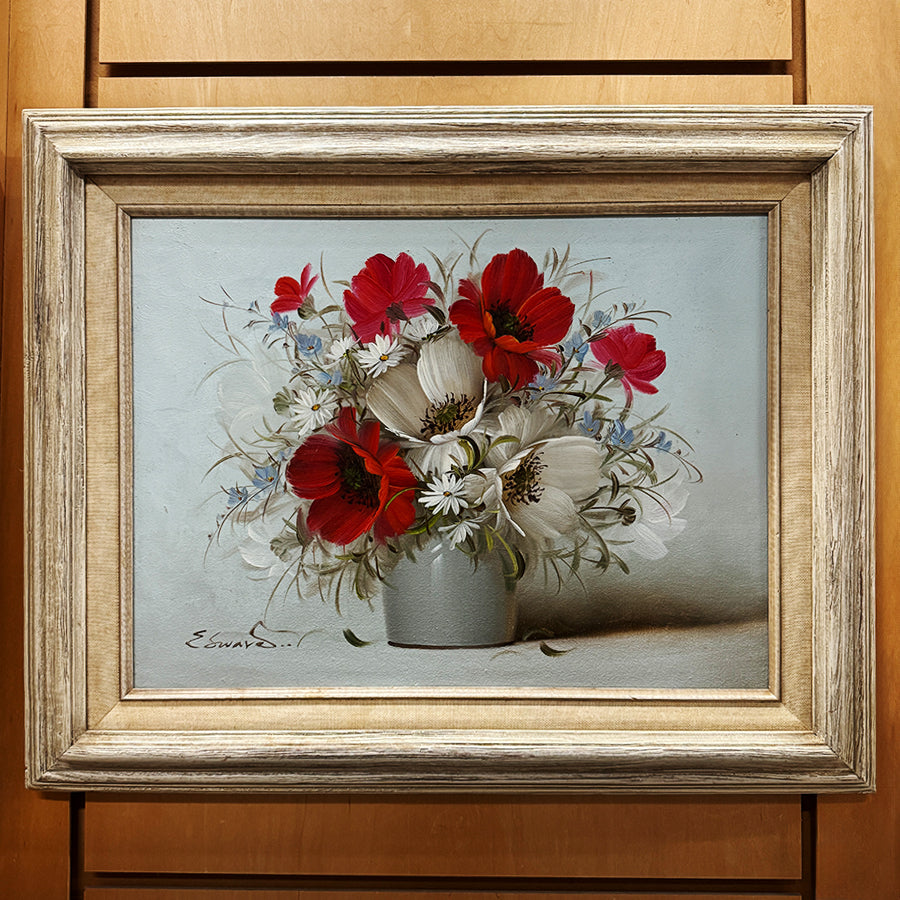 vintage Abstract floral still life with red and white mixed bouquet