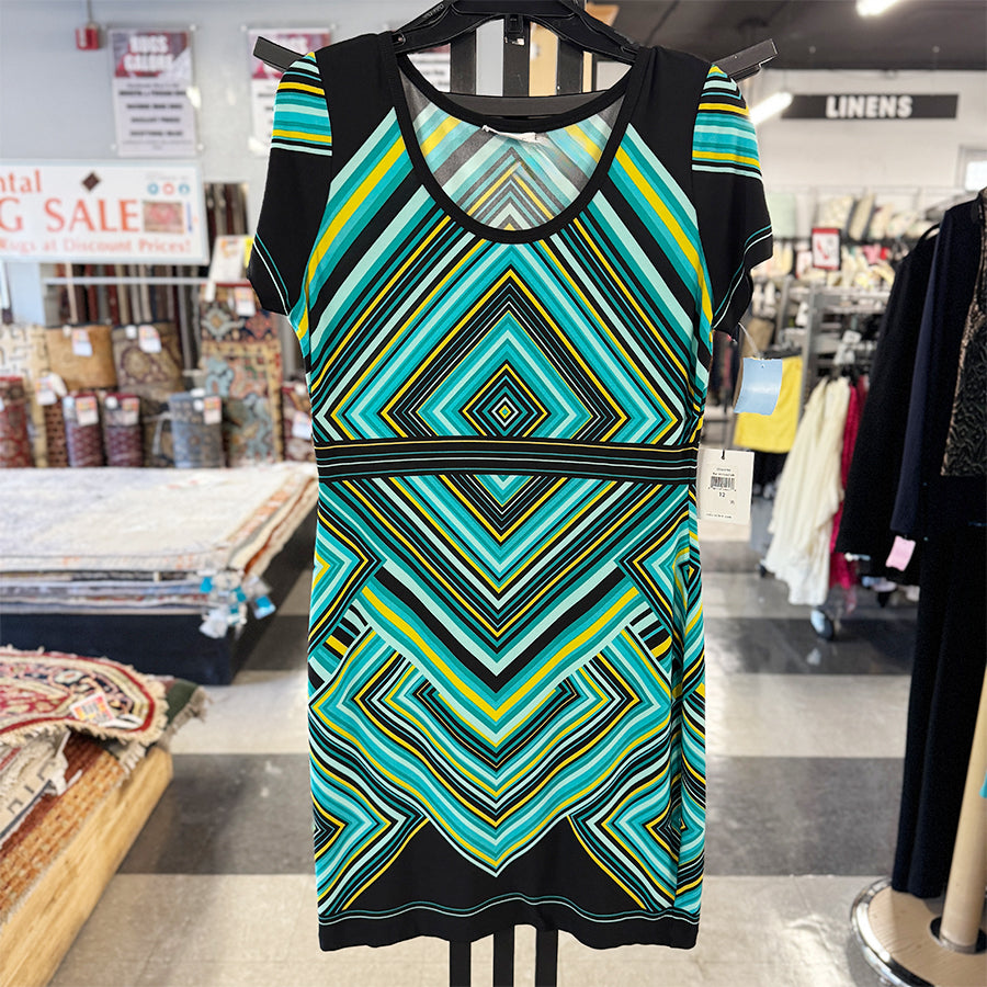 Calvin Klein dress turq black yellow pattern