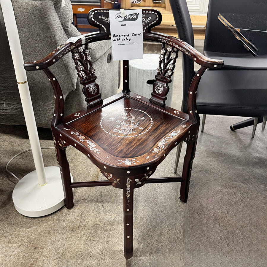 Chair- Asian, rosewood, with whte inlay