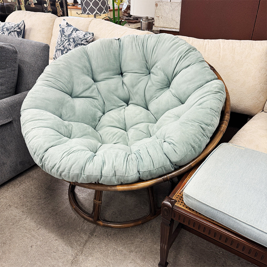 Chair - Green Pad, Rattan Papasan Chair