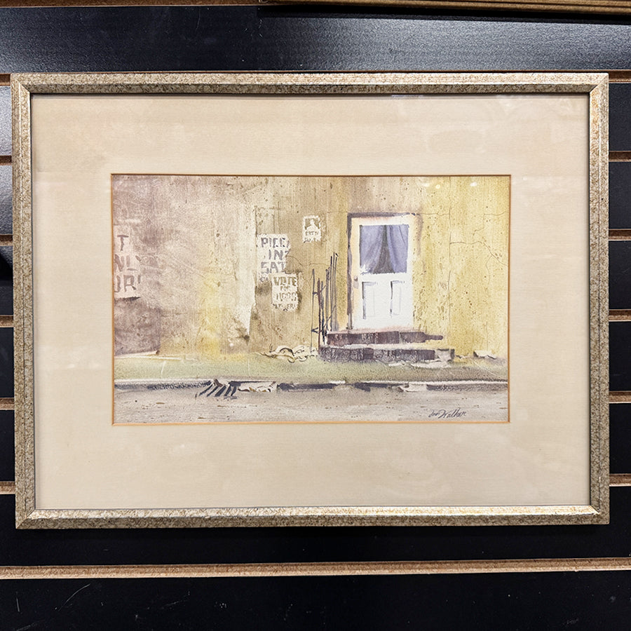 AS IS  The Reading Room abstract doorway street scene watercolor style