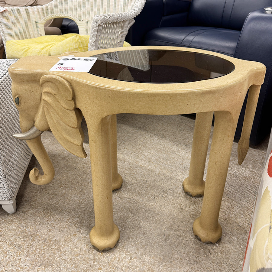 accent table elephant light wood glass insert