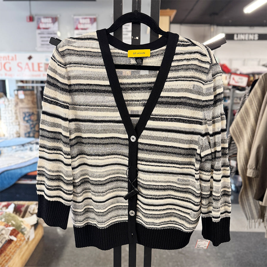 St. John cardigan grey/blk stripe