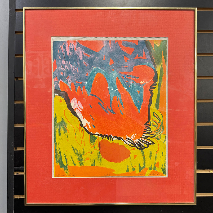 Swan Song abstract in orange green white and black