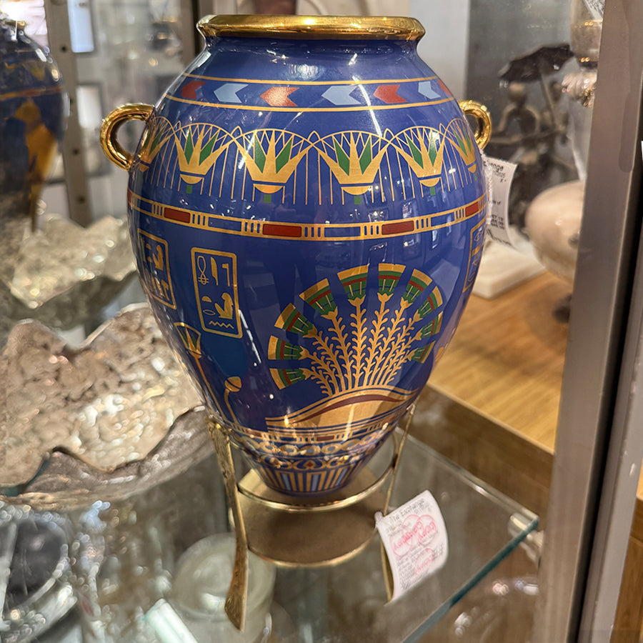 Egyptian Vase Golden Vase of Bast w/ Goldtone Stand Franklin Mint