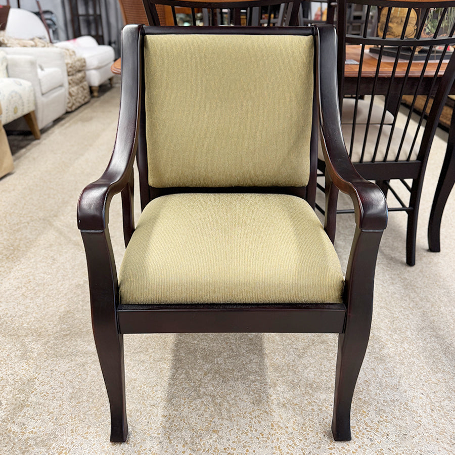 Chair- wood frame w/ gold tweed seat fabric