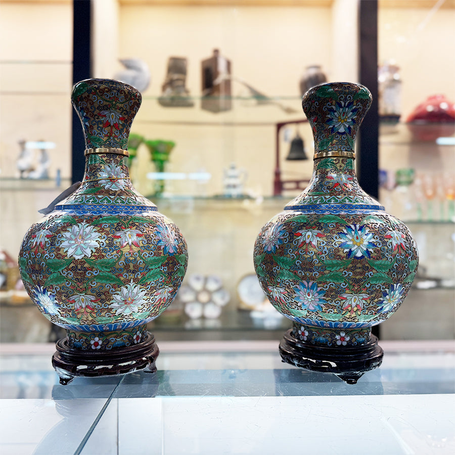 Vtg. Cloisonne Enameled Vases