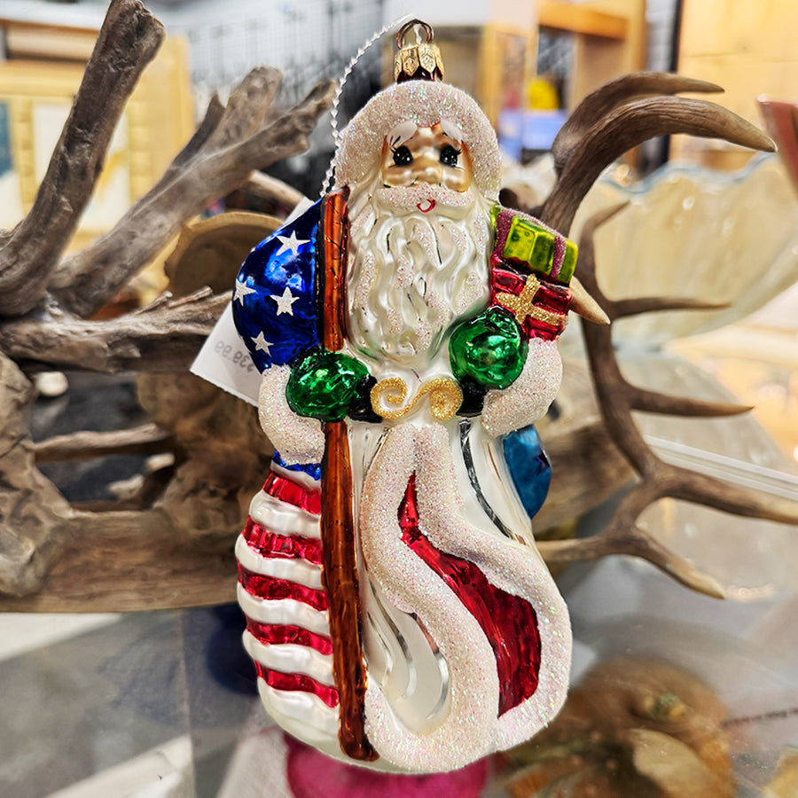 Christmas Ornament Glass Christopher Radko Santa Flag