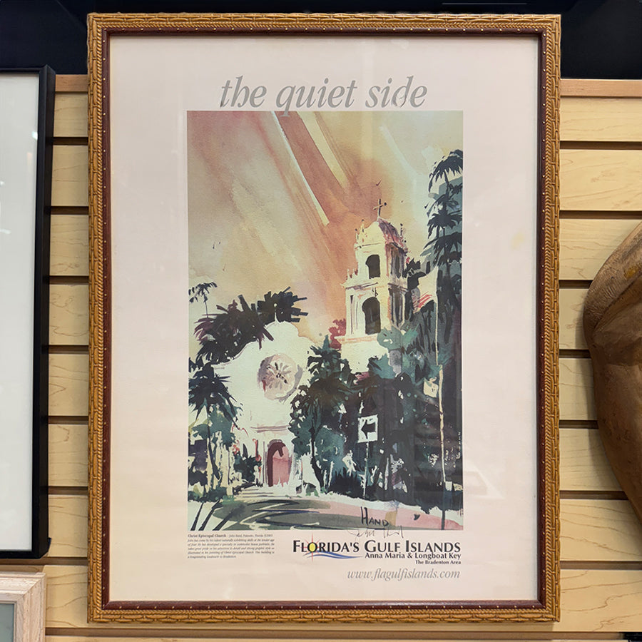 The Quiet Side The Gulf Islands poster print with with watercolor style building