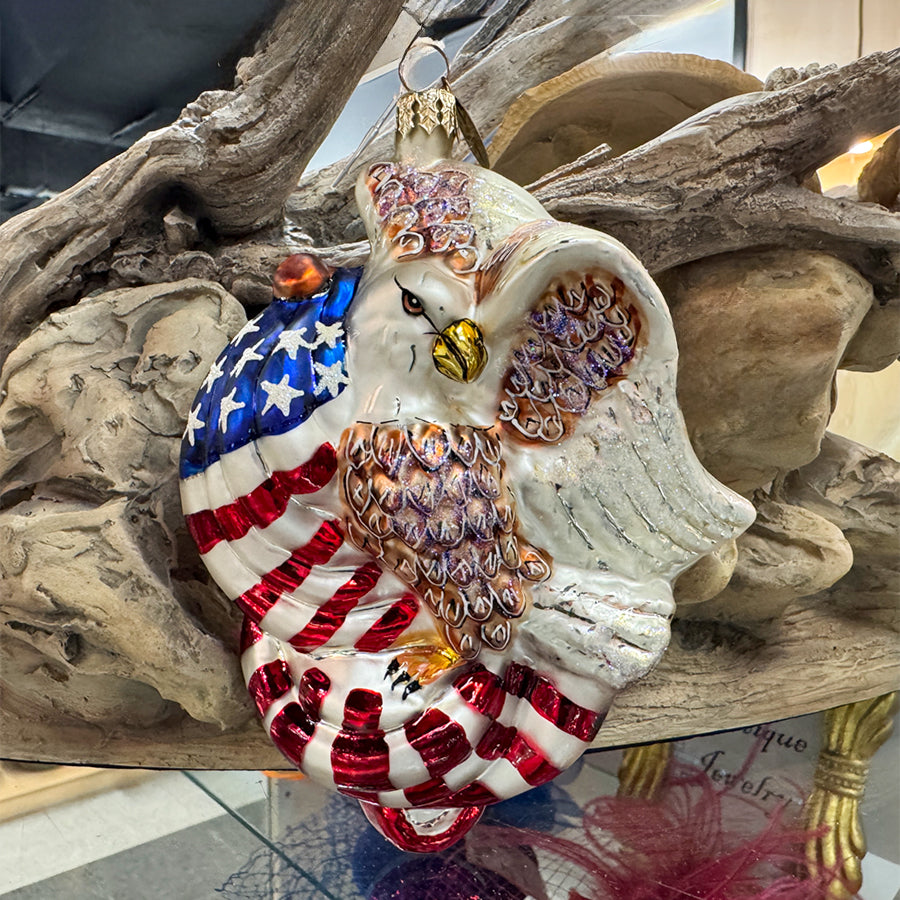 Christmas Ornament Christopher Radko Glass Flag Eagle