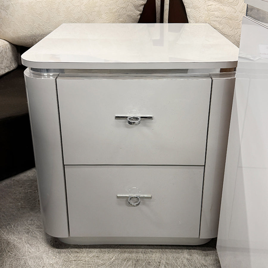 Nightstand ivory 2 drawers laminate modern