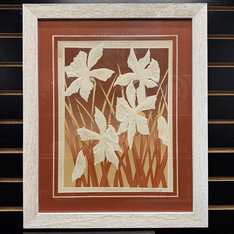Embossed Daffodil in cream rust yellow and tan