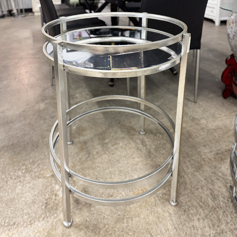 Side table round silver mirror top