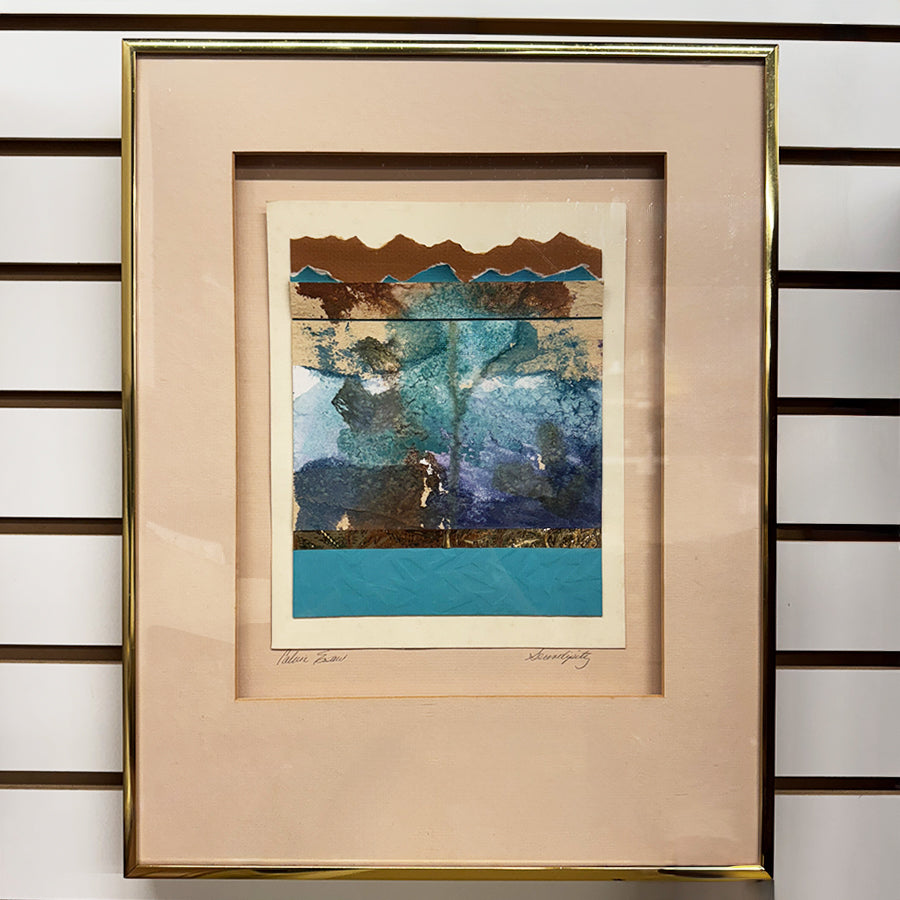 AS IS  abstract in brown gold blue and turquoise