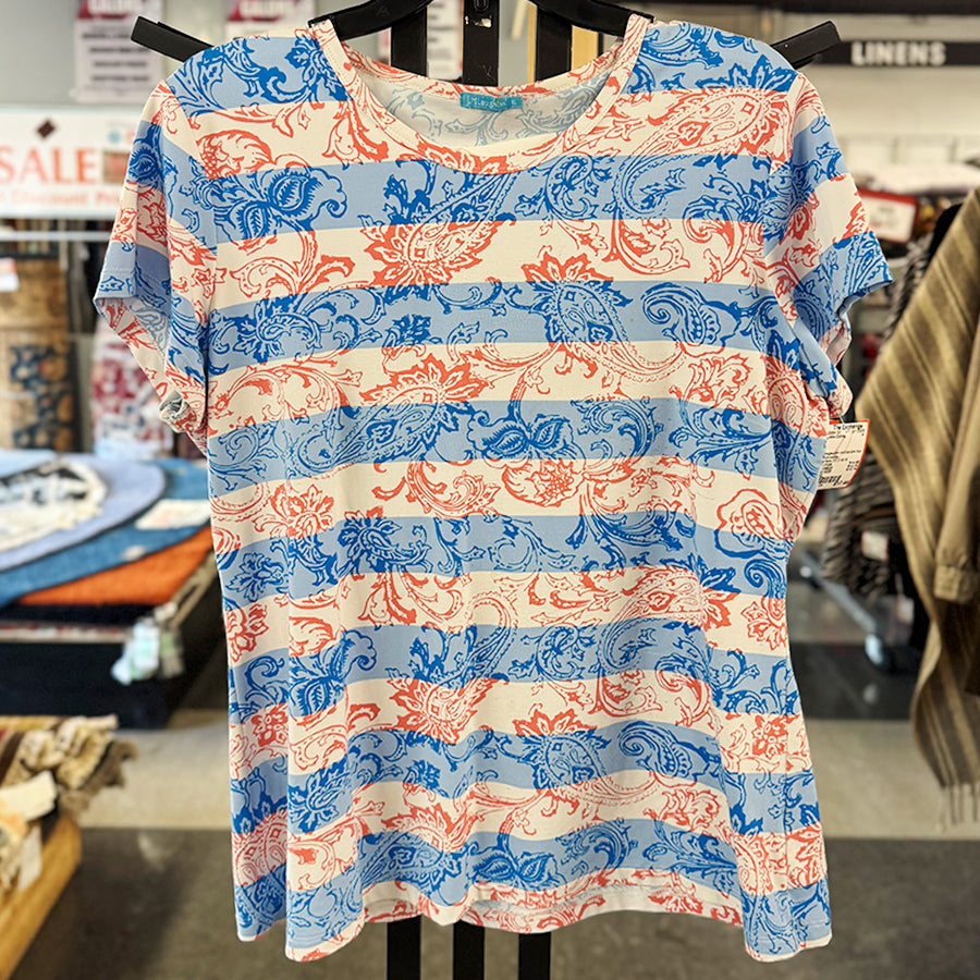 Jmcglaughlin shirt tee pink blue stripe paisley