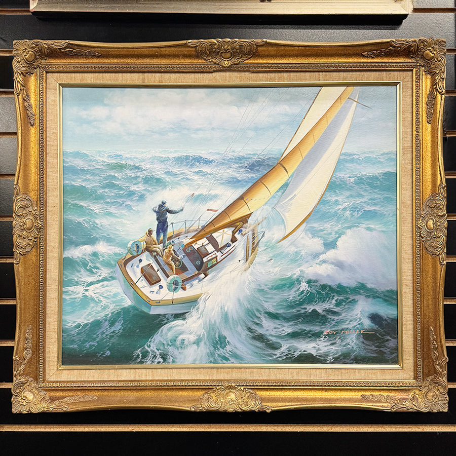 Sailboat on Rough Waters realistic style boat on rough waters