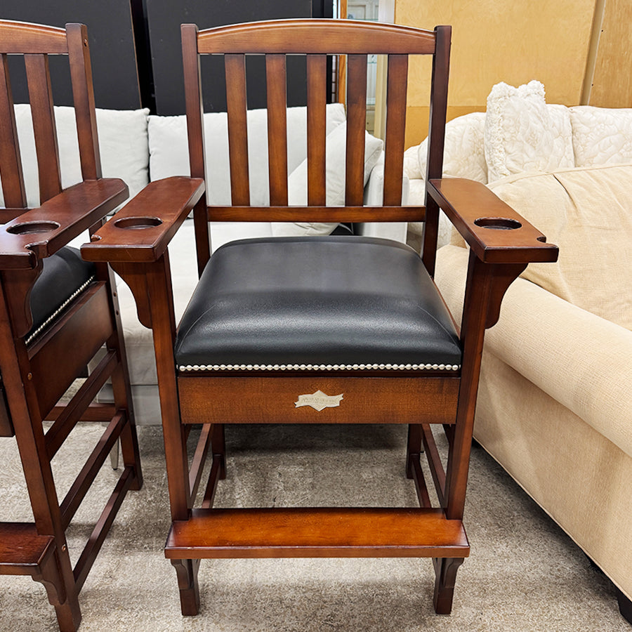 Bar stool- billard, wood, black leather, 1 drawer