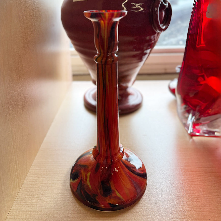 Czech Kralik Art Glass Flame Orange Candlestick