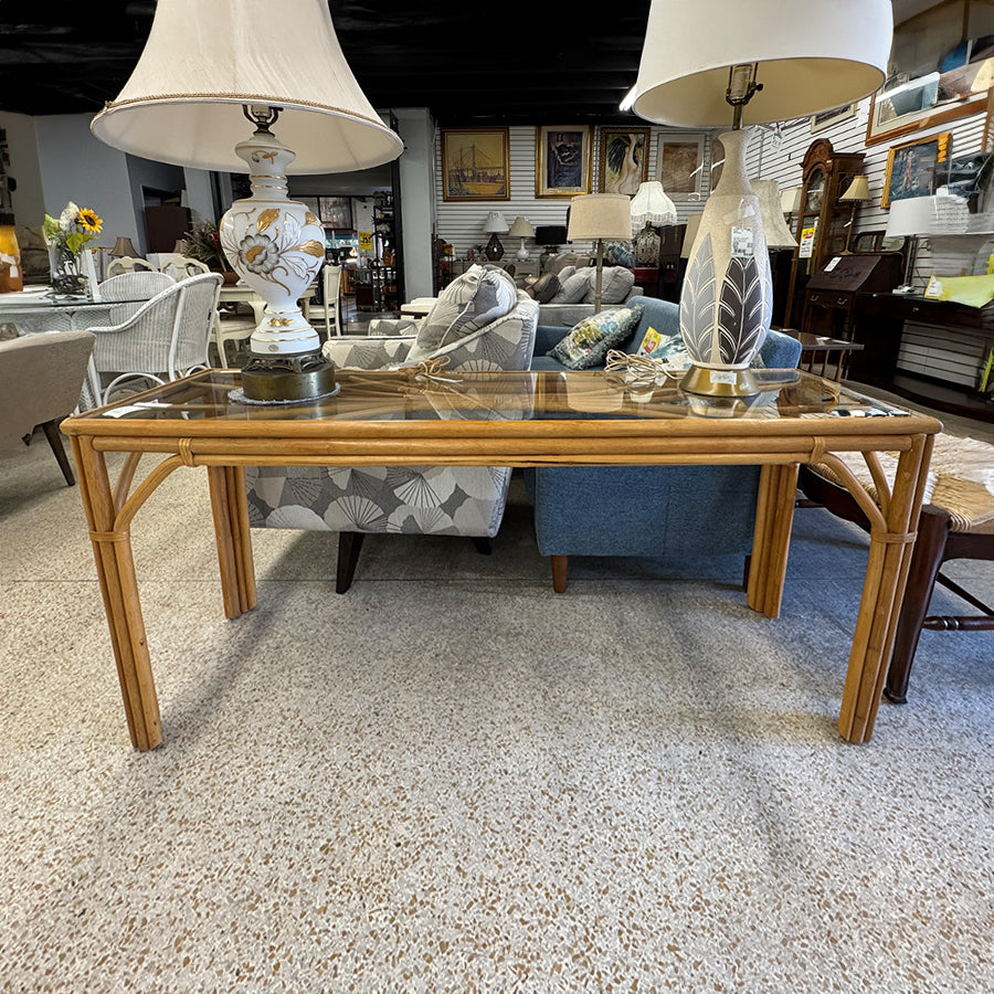 Entry table- bamboo w/ glass top
