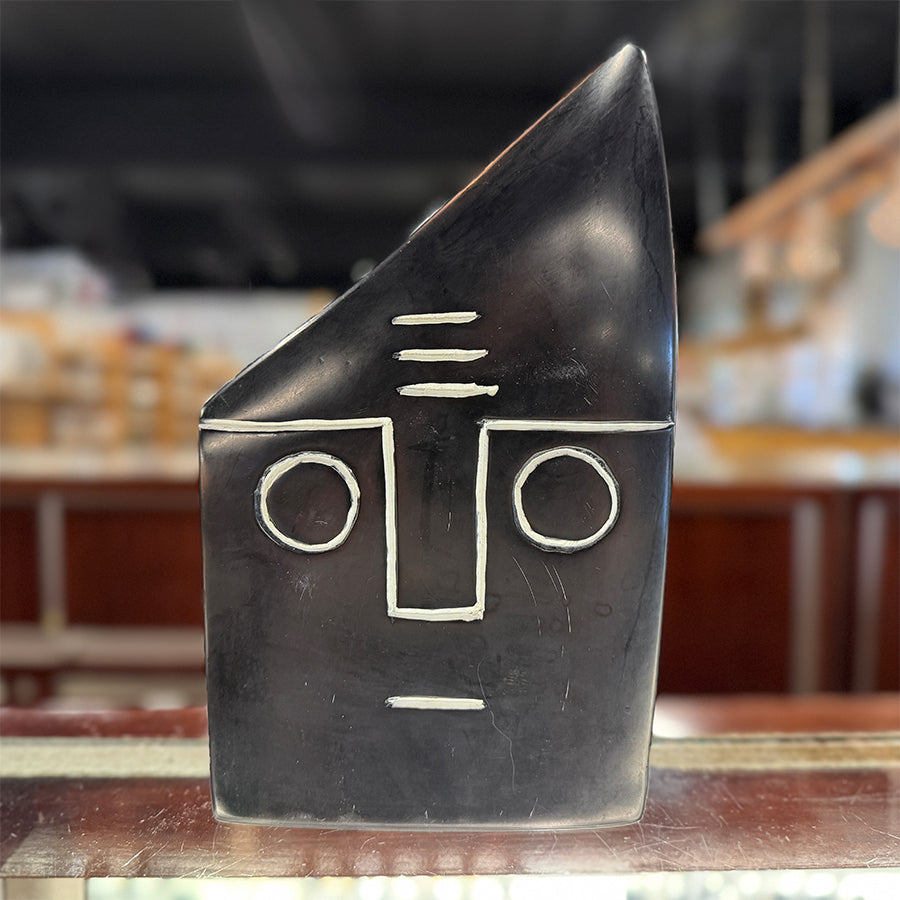 Black Stone Etched Mask Face Natural Smooth Sculpture