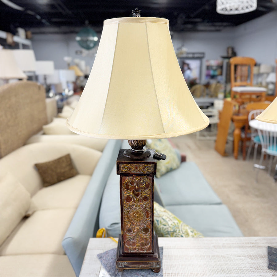 Table Lamp - Embossed Base, Satin Shade