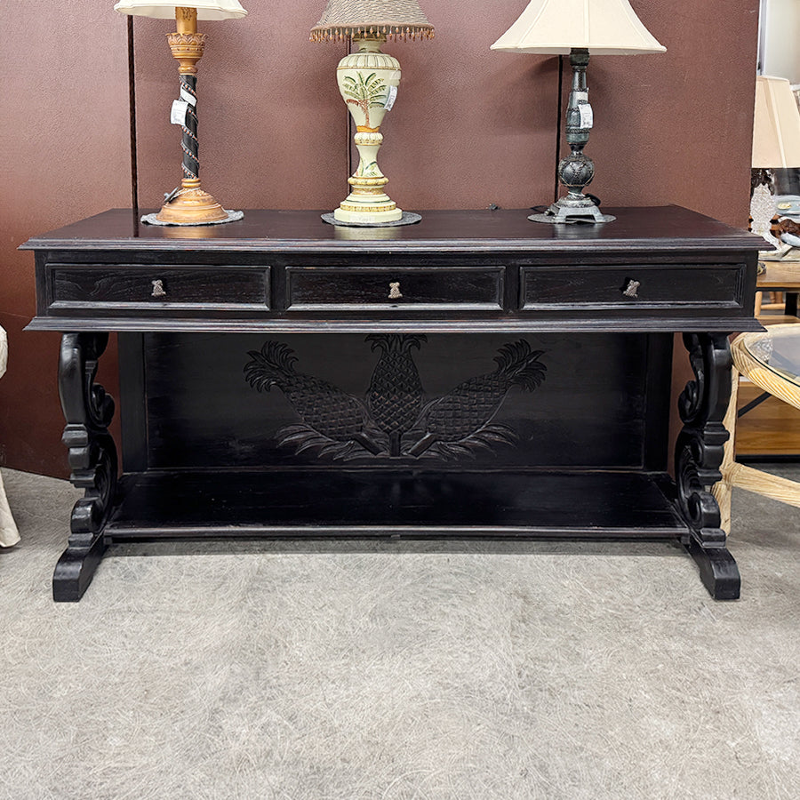 Entry table/black wood, 3 drawers