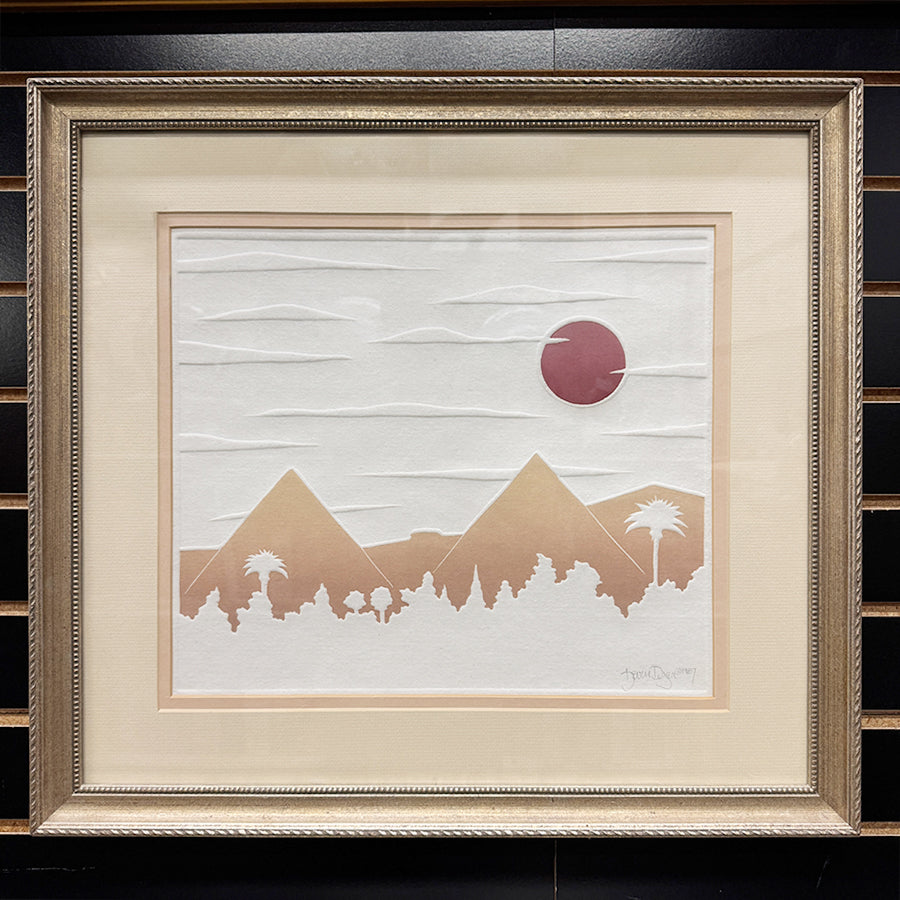 Pyramid with sun cast paper in tans rust and cream