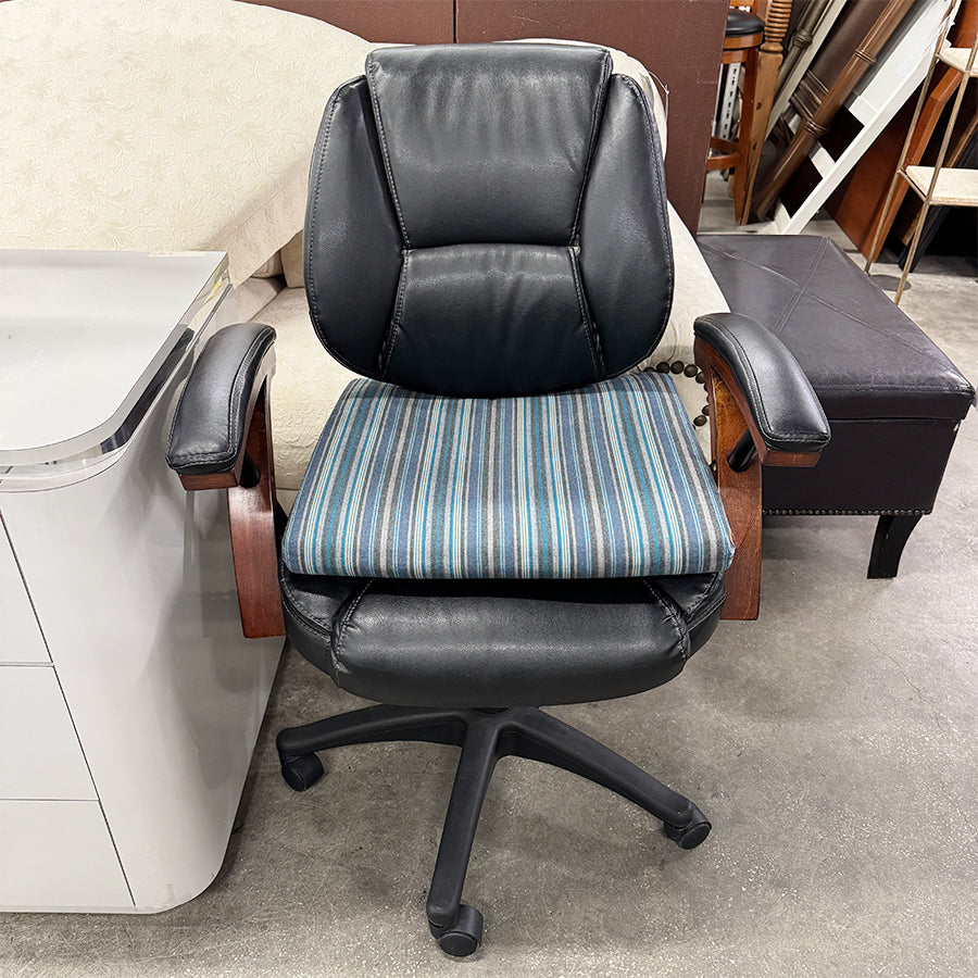 Chair- desk, black leather, w/ cushion