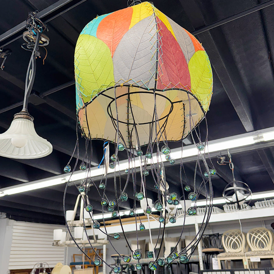 Chandelier- grenn, red, gray, coco leaves.