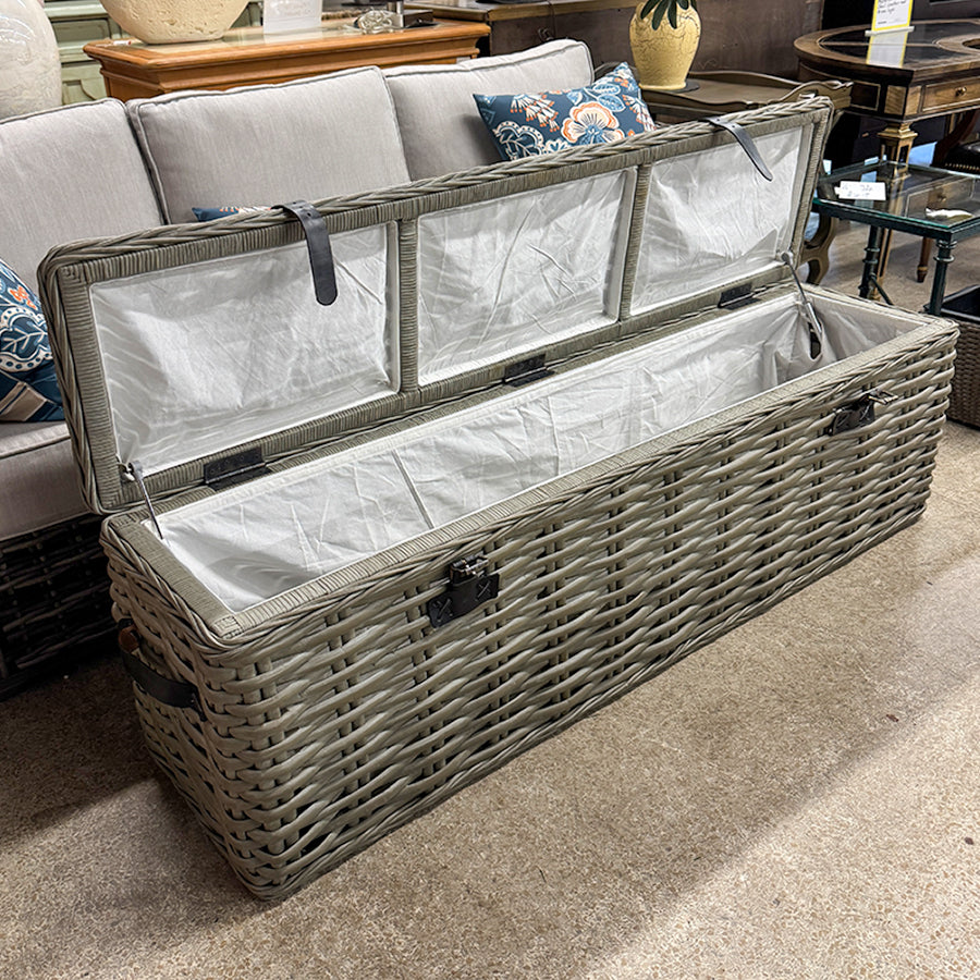 storage trunk lined leather straps OD wicker