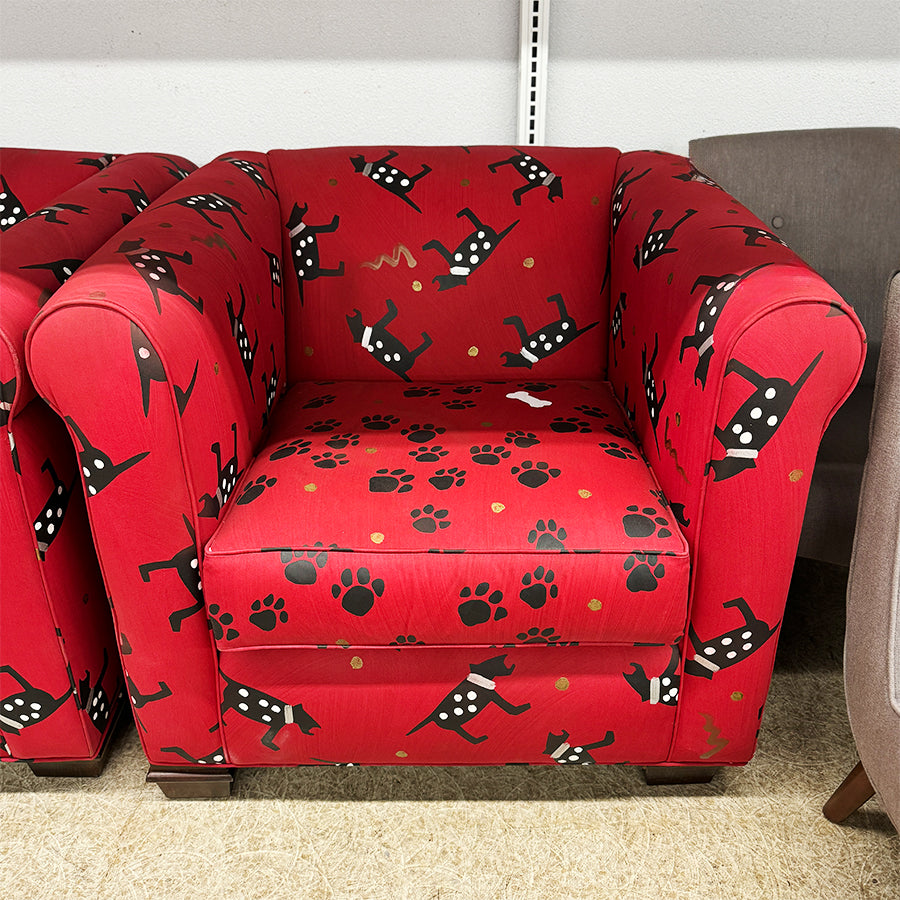 Chair Cloth Red w/ Black Silkscreen  Dogs and Paws