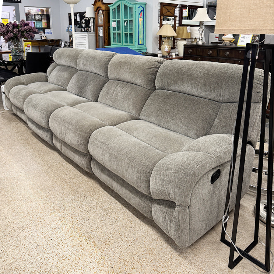 Sofa- sectional, gray fabric, 4 pc., recliner