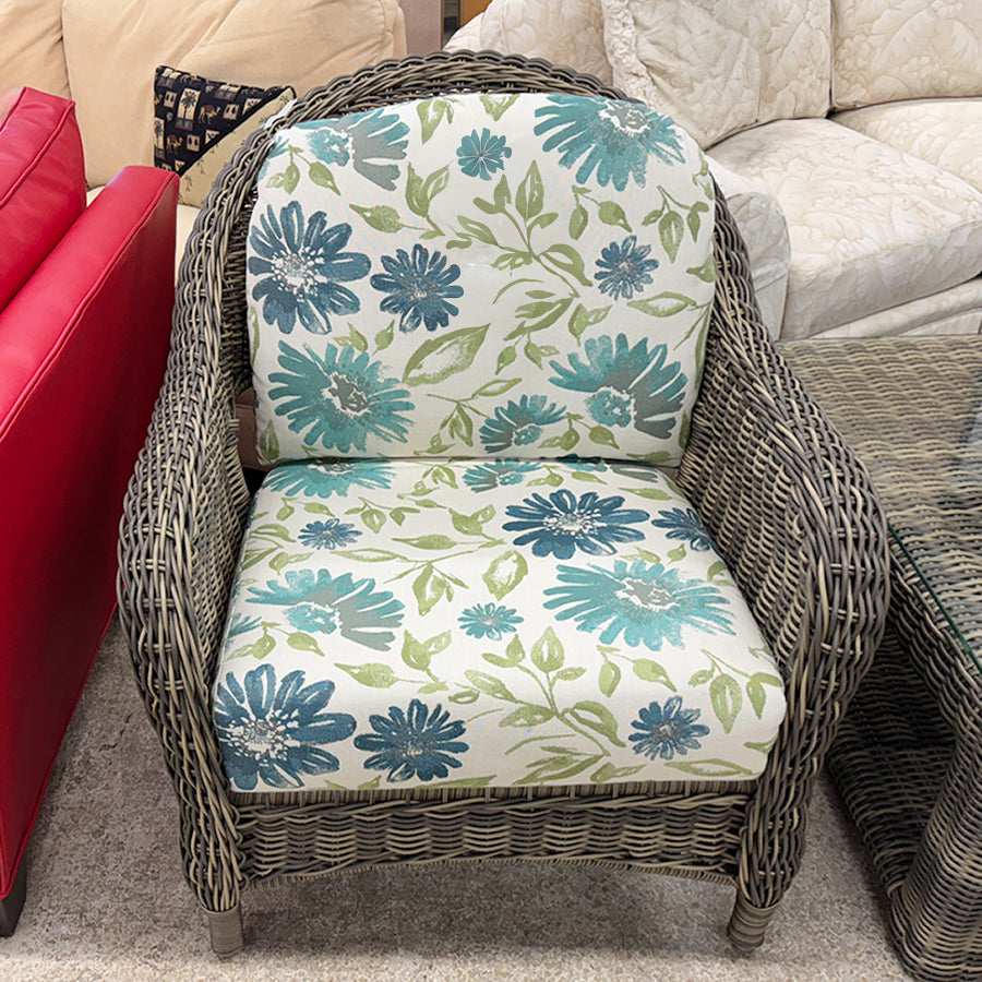Chair- wicker ,patio, teal print