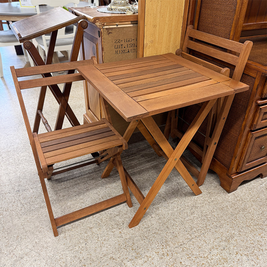 Bistro table- w/ 2 chairs, Teak wood. Set of 3