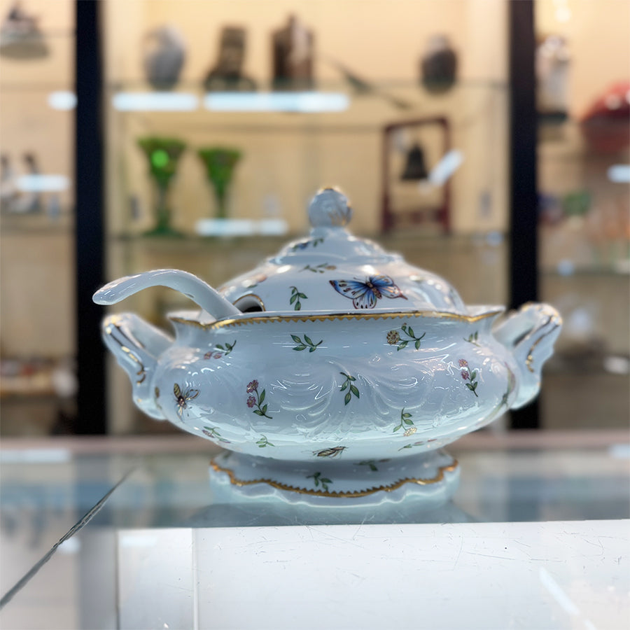 L. Godinger & Co. Floral/Insect Tureen & Spoon