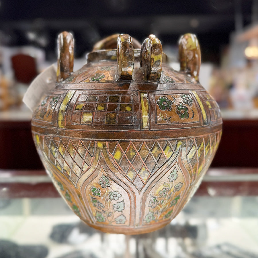 Gabi & Ursula Handled Terracotta Vase Incised Glazed