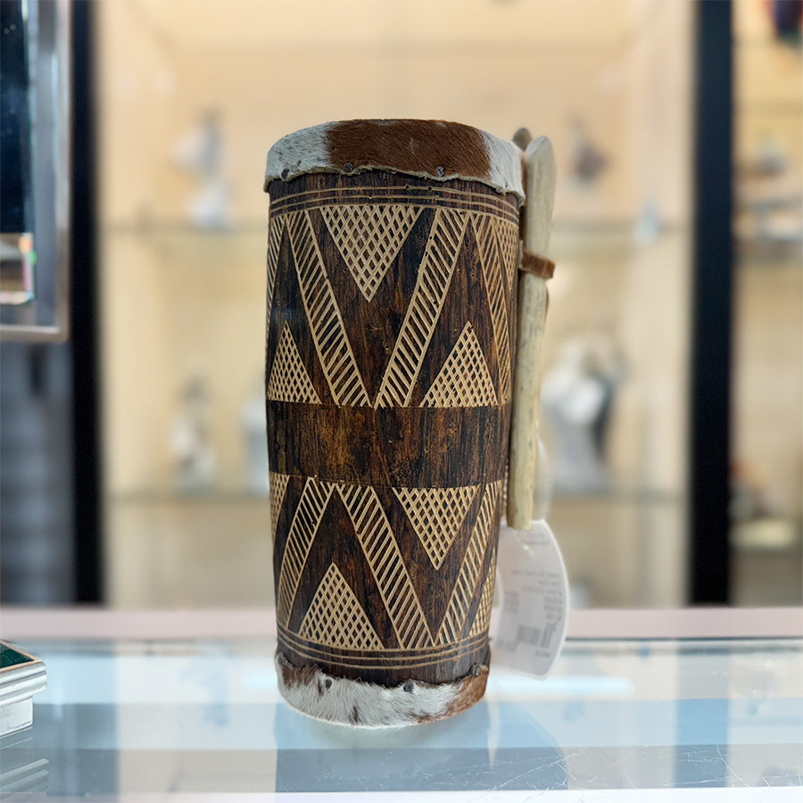 Animal Skin Wood Carved Drum Small
